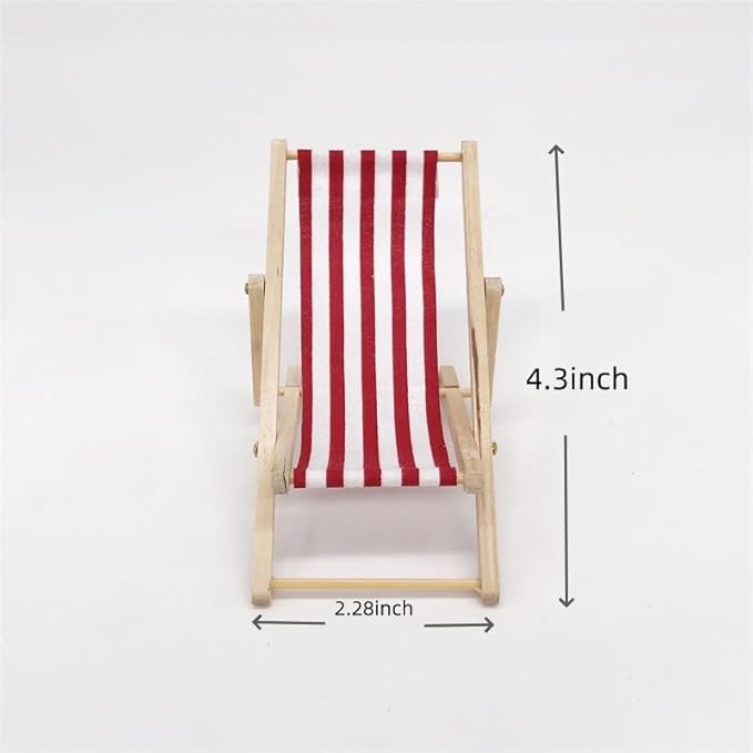 Dollhouse Decoration, Mini Wooden Folding Beach Sunbath Chair Longue Deck Chair Craft Dollhouse Accessories