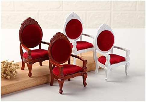 Dollhouse Chair Miniature Furniture Retro Vintage Chair Wooden Accessories 1:12 Chairs Upholstered Victorian Carved Armchair for Christmas Decoration Ornament (C)