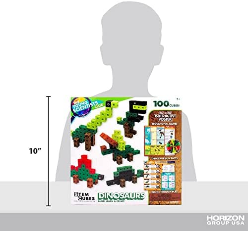 The Young Scientists Club Dinosaur STEM Cubes, Build, Learn & Create with 100+ Math Cubes Manipulatives, 2-in-1 Educational Games, Math Cubes for Kids Ages 4-8, Awesome Learn Through Play Toys Multi