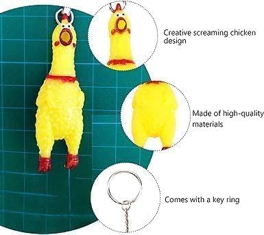1Pc Rubber Shrilling Mini Squeeze Screaming Chicken Keychain,Gags and Practical Joke Pendant Keychain Prank Car Key Chain Novelty for Bags Keys Phones Keyrings,Keychains for Men,Yellow