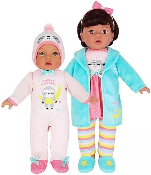 MEMBER´S MARK Sweet Sisters Pajama Party 13in & 16in Vinyl Dolls and Accessories Dark Brown Hair