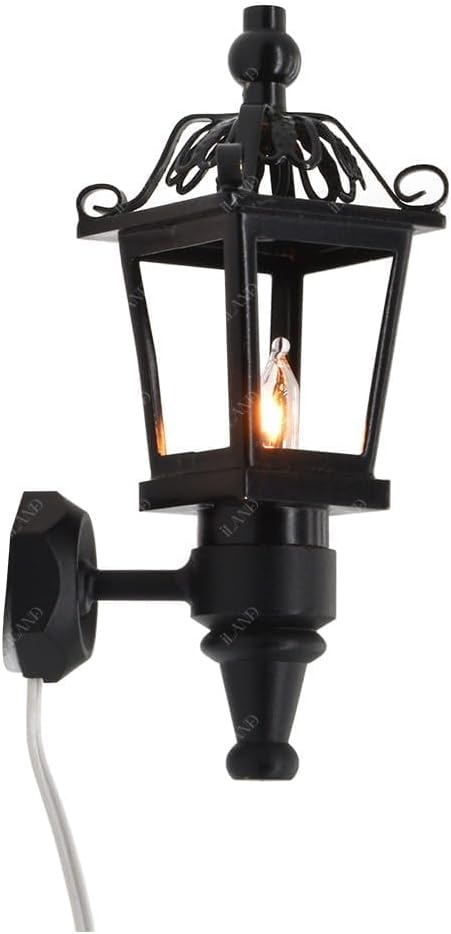 iLAND 1/12 Scale Accessories of Dollhouse Lights, Classic Miniature Lamp for Dollhouse Decoration, Exquisite Metal Black Wall Light w/Plug