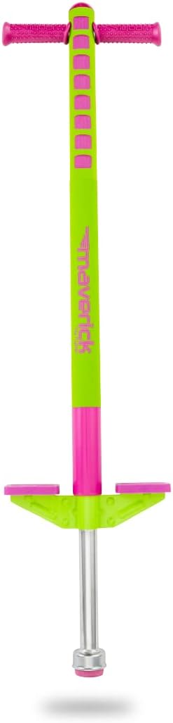 Flybar Limited Edition Foam Maverick Pogo Stick for Kids - Two New Rubber Hand Grips (Lime/Purple)