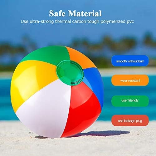 Coogam Inflatable Beach Ball Classic Rainbow Color Birthday Pool Party Favors Summer Water Toy Fun Play Beachball Game for Kid Boys Girls 8 to 12 Inches from Inflated to Deflated (10 PCS)