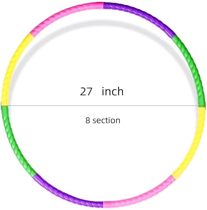 Kids' Fitness Hoop - Beginner (3-12 Years) | Two Specs: 23.65"(7 Sections) / 27" (8 Sections) Adjustable Size/Weight | for Exercise, Games | Random Colors (Pink, Purple, Green, Yellow)