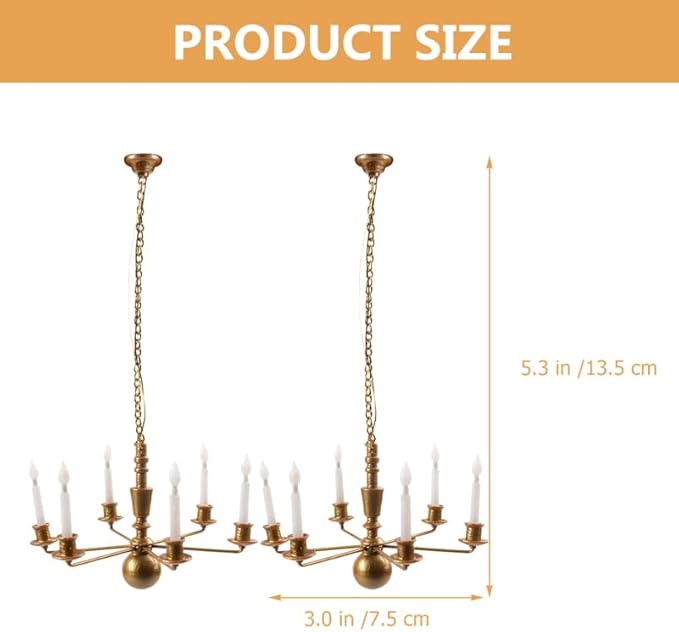 DOITOOL 2Pcs Mini Ceiling Lamp Model Tiny Luminous Hanging Chandelier for Dollhouse DIY Accessories 5.31X2.95X2.95 Inch Miniature Lighting for Doll House Decoration