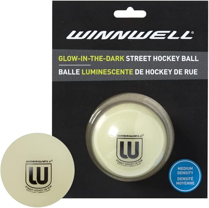 Winnwell Street Hockey Balls Glow-in-The-Dark Ball for Indoor & Outdoor - Made for for Field, Road & Street Hockey Games- 65mm & 50 Gram Weight (Single)