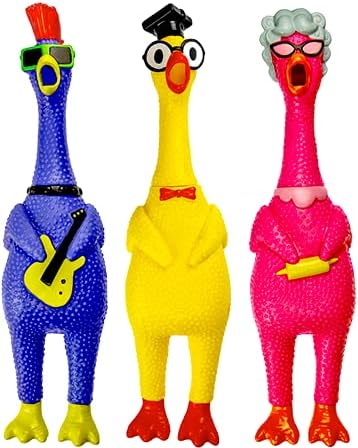 JA-RU Screaming Rubber Chicken Toy (3 Chickens Assorted) Squishy Chicken Toys for Kids. Funny Noise Maker Prank & Gag Gifts. Sensory Stress Relief Toy. Rubber Dog Toys. 1704-3s