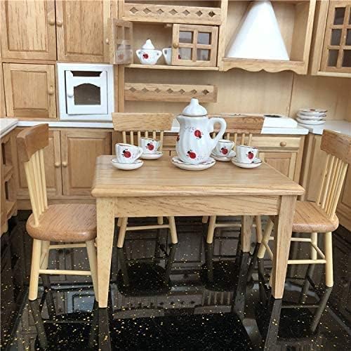 Miniature Dining Table & Chair Set for Dollhouse 1 12 Scale Wooden Furniture Model 5pcs House Mini Decoration Accessories DIY Hobby Gift (Wood)