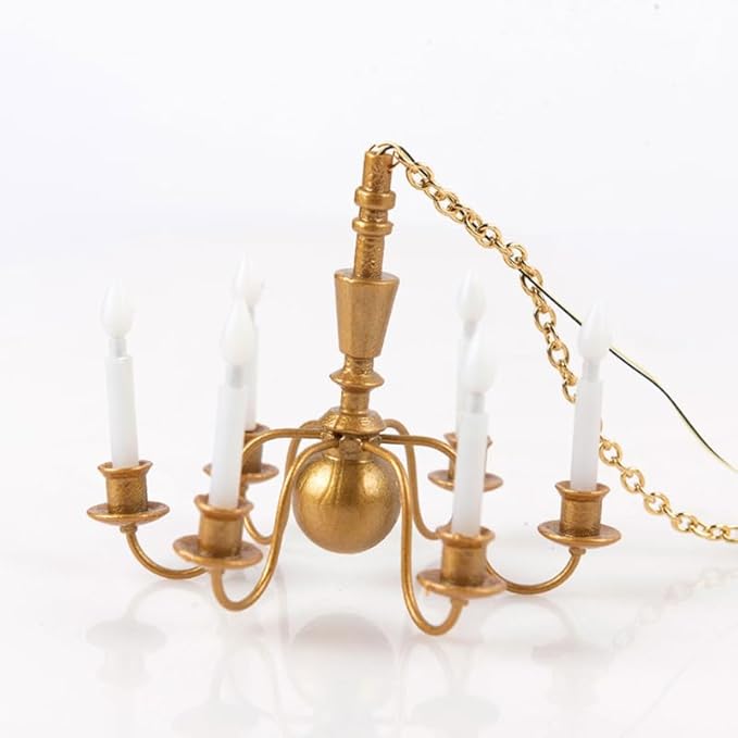 DOITOOL 2Pcs Mini Ceiling Lamp Model Tiny Luminous Hanging Chandelier for Dollhouse DIY Accessories 5.31X2.95X2.95 Inch Miniature Lighting for Doll House Decoration