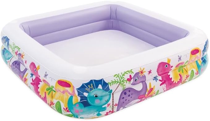 Intex 57470EP Sun Shade 5 Foot Square Inflatable Durable 10 Gauge Vinyl Kiddie Pool with Ocean Scene and Canopy for Ages 3 Years and Up, Multicolor