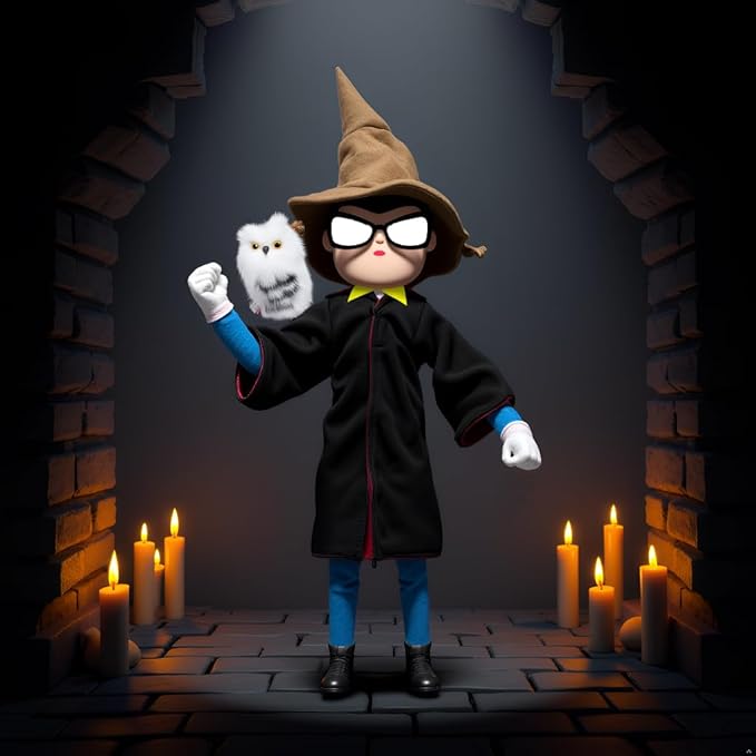 Wizard Christmas Elf Accessories for Elf Doll Clothes Christmas Costume Includes Robe, Broom, Scarf, Mini Glasses, Mini Book, Owl, Shoes and Hat(Wizard Setting pro)