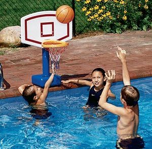 SWIMLINE Pool Basketball Hoop Poolside Standing Introductory Game For Kids & Adults Swimming Splash Hoops Games With Midsize Water Basketball, Toy For Pools, Outdoor Summer Hoops Jammin 9181