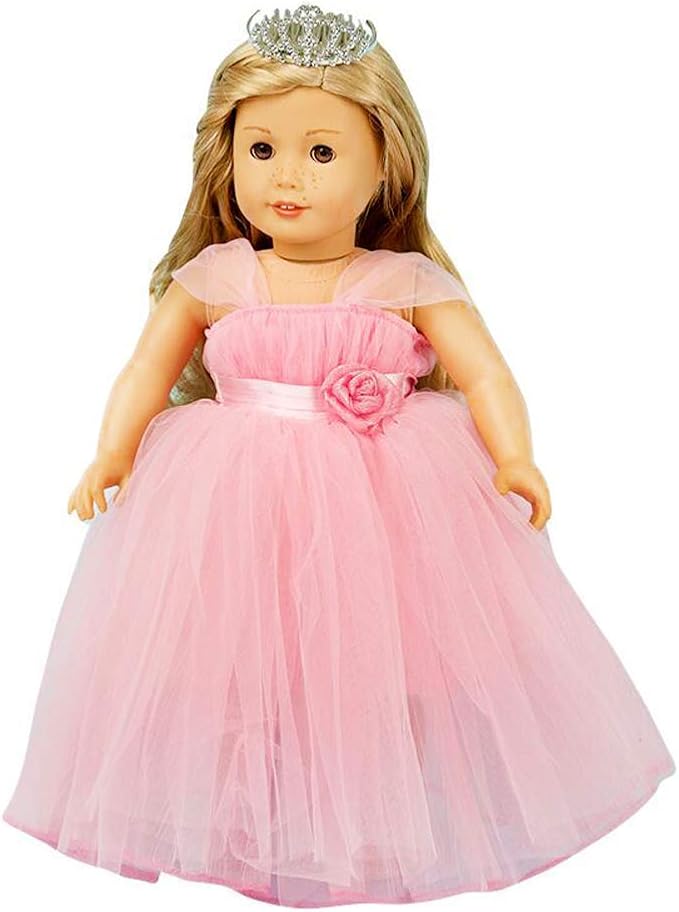 Girls Doll Clothes and Accessories , Princess Costume , Wedding Dress , Party Gown Dress for 18 inch Dolls (Pink)