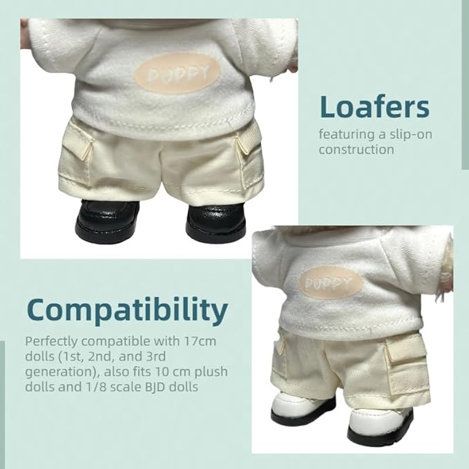 Premium Doll Shoes for Lububu, 15cm 17cm Dolls Accessories, Mini Leather Shoes Fashion Dress Up Doll Shoes Replacement (2, Loafer - Black & White)