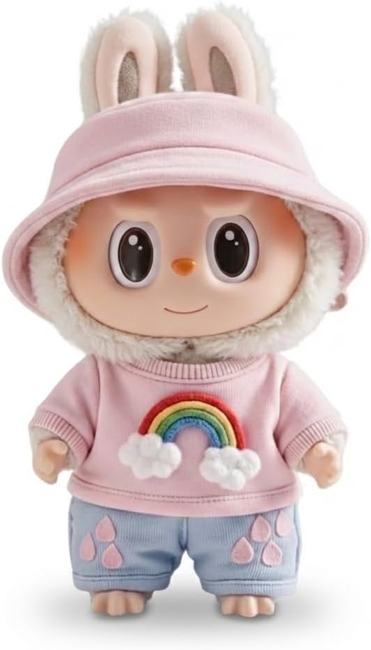 Rainbow Outfit Compatible with 17cm Labubu - Colorful Clothes for Big into Energy Labubu, Doll Costume, Soft Fabric, Easy to Dress,DIY Outfit Accessories Gift for Friend & Fans(Pink Rainbow)