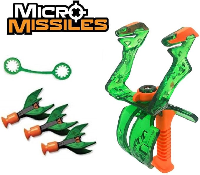 Amazing Toyz Micro Missile Rocket Launcher Toy Slingshot for Kids Adults Soft Rubber Suction Cup Sticky to Target 3 Inches Indoors Battle Sport Game Set