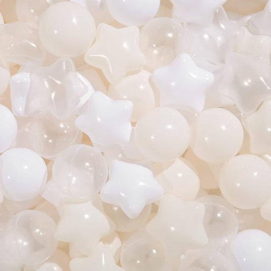TRENDPLAY Star Ball Pit Balls for Toddlers -50 100 200 Count Star Balls Different Shapes, Non-Toxic Plastic Balls for Safe Play, Boys Girls Festival Party Decoration