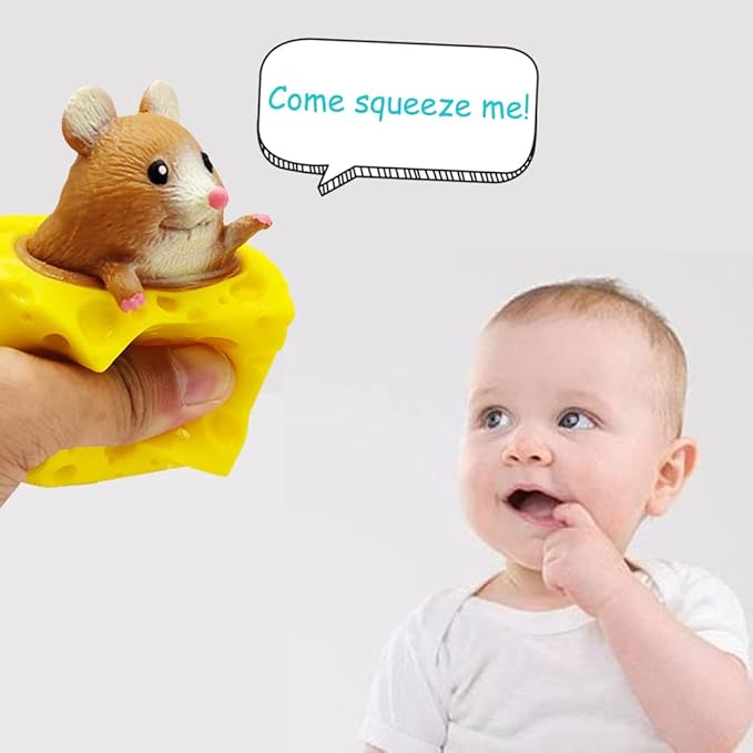 Squeeze Toy Cheese Mouse Funny Fidget Toys 3 Pcs Relief Stress Anxiety Tension Sensory Gift Party Favor Classroom Prize for Kids Boys Girl