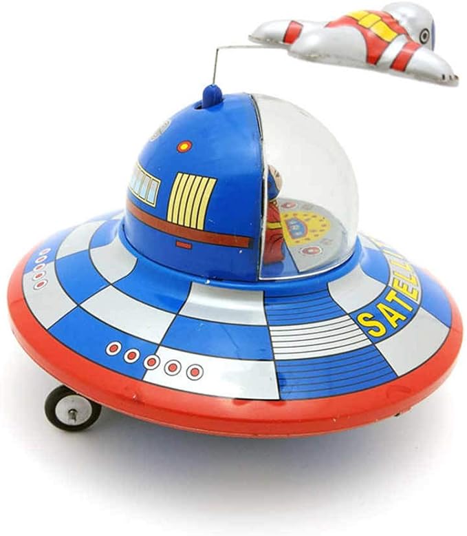 Charmgle Small Spaceship Toy Classic Tin Toy Wind-Up Toy, Spacecraft Playthings Adult Collection Toy Novelty Xmas Gift Bar Home Decor