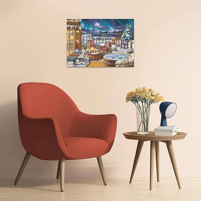 Ravensburger - Northern Lights - 500 Piece Large Format Jigsaw Puzzle - Stunning, Bold, Vivid Image of The Phenomenon - Warm Fireside Cabin - Premium Quality - Puzzles for Adults