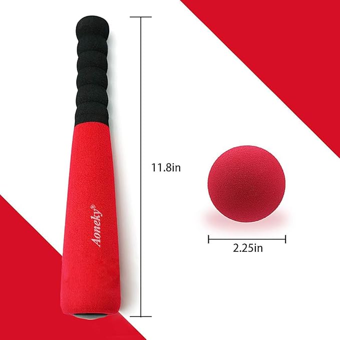 Aoneky Soft Foam Baseball Bat and Ball Set for Toddlers 1-3, 11.8 Inch All-Foam Safety T Ball Toy for Indoor Outdoor Play, Lightweight Mini Bat with Easy Grip (Red)