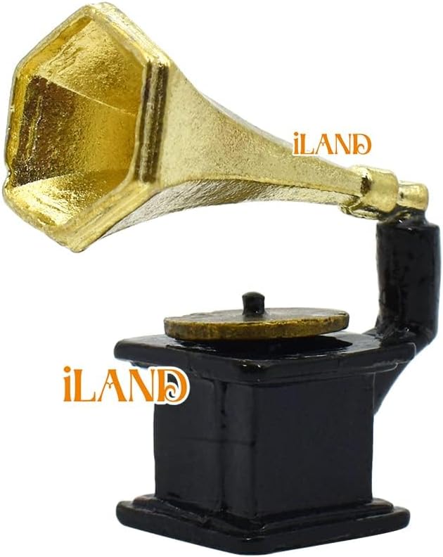 iLAND Miniature Dollhouse Accessories on 1:12 Scale, Grandfather Wall Clock and Record Player, elf Accessories