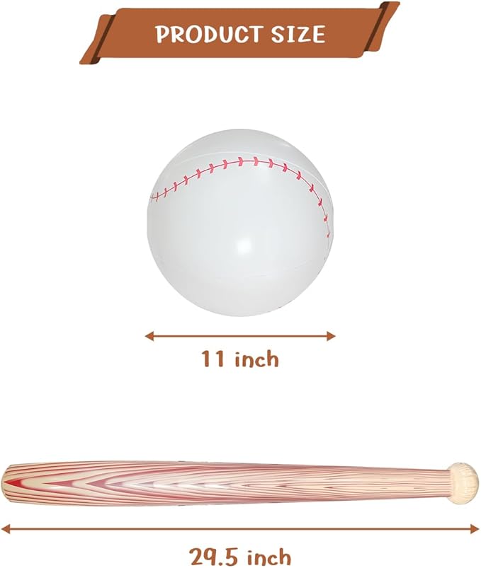 OULUN 9Pcs Inflatable Baseball Set Include 3Pcs Beach Ball and 6Pcs Baseball Bat Birthday Pool Beach Inflates Toys Sports Game Party Decorative Balloons