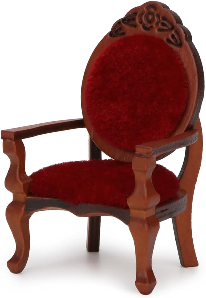 Dollhouse Chair Miniature Furniture Retro Vintage Chair Wooden Accessories 1:12 Chairs Upholstered Victorian Carved Armchair for Christmas Decoration Ornament (C)