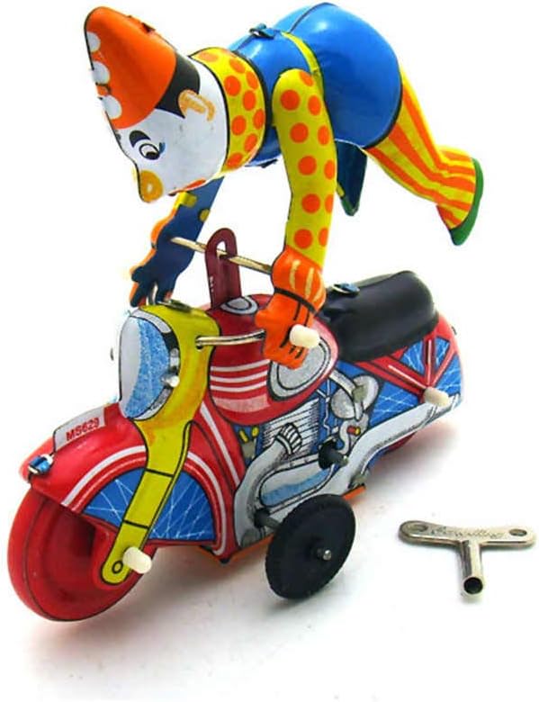 Charmgle Retro Wind-up Clown Riding Motorcycle Model Toy Spring Tinplate Figurine Toys Xmas Plaything Gifts Home Ornament