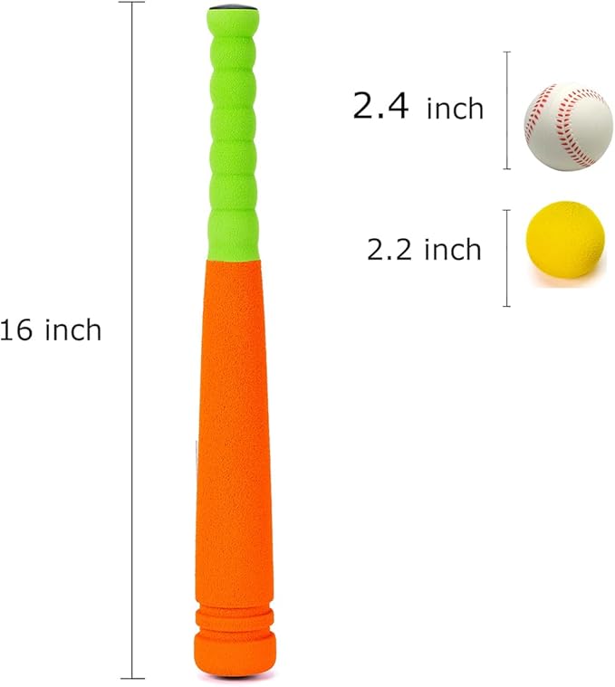 [Mini Size] 16" Foam Kids Sports Baseball Bat Set+ 3 Soft Balls + Storage Bag Included, Gift for Toddlers 3 Years Old Hitting Indoor Outdoor Playing