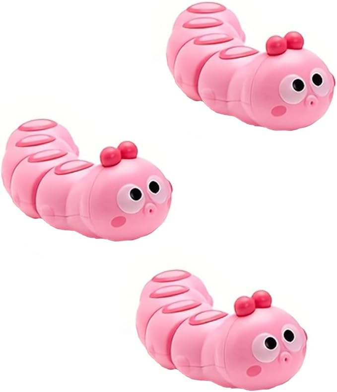 3Pcs Pink Wind-Up Caterpillar Toy - Mechanical Crawling Insect, Educational STEM Kids Toys for Toddlers, Safe Non-Toxic Baby Gift for Birthday Party (Pink 3Pcs)
