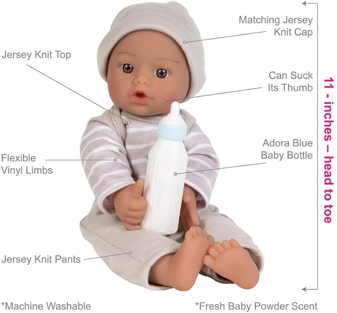 Adora Sweet Baby - 11” Soft & Cuddly Baby Doll, Realistic Features, Gentle Scent, Machine Washable, Lightweight & Easy to Hold | Adorable Playmate (Boy Dino)