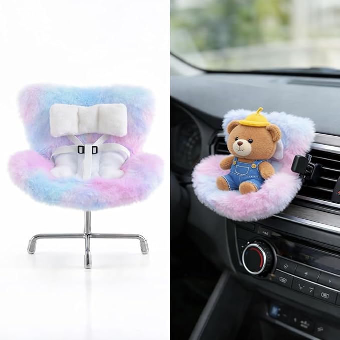 Ezcora Accessories for 10-17cm Dolls, Doll Car Seat with Clip onto Car Air Vent, Includes Seat Leg for Desktop Display (Cotton Candy Sky Ombre)