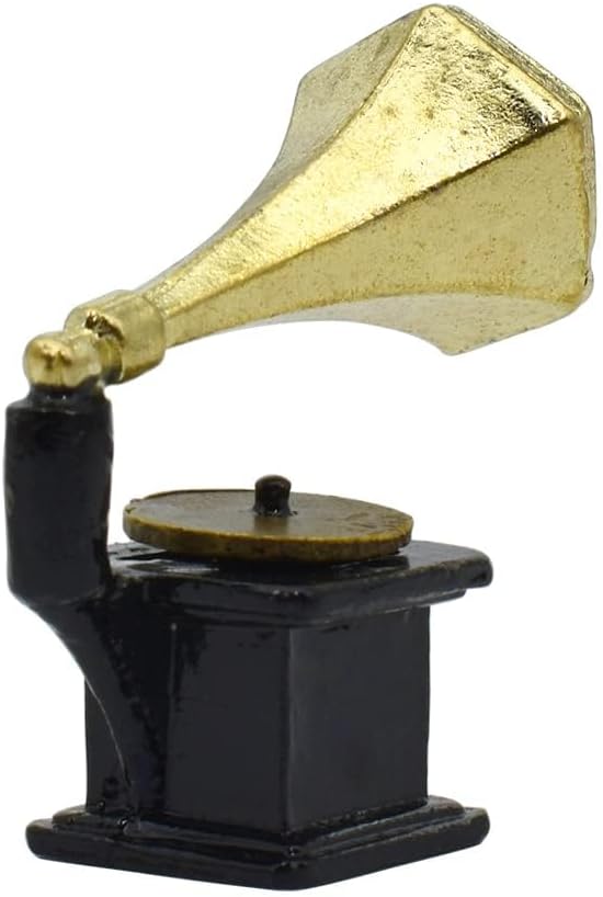 iLAND Miniature Dollhouse Accessories on 1:12 Scale, Grandfather Wall Clock and Record Player, elf Accessories