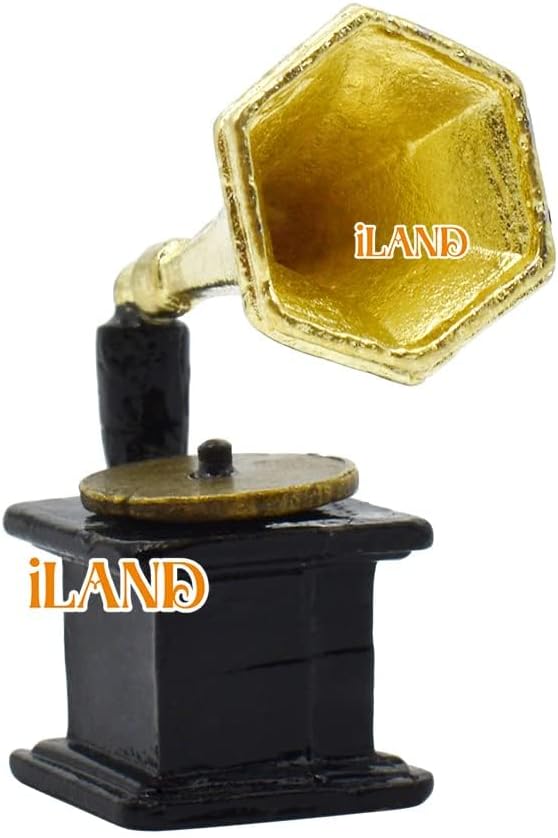 iLAND Miniature Dollhouse Accessories on 1:12 Scale, Grandfather Wall Clock and Record Player, elf Accessories