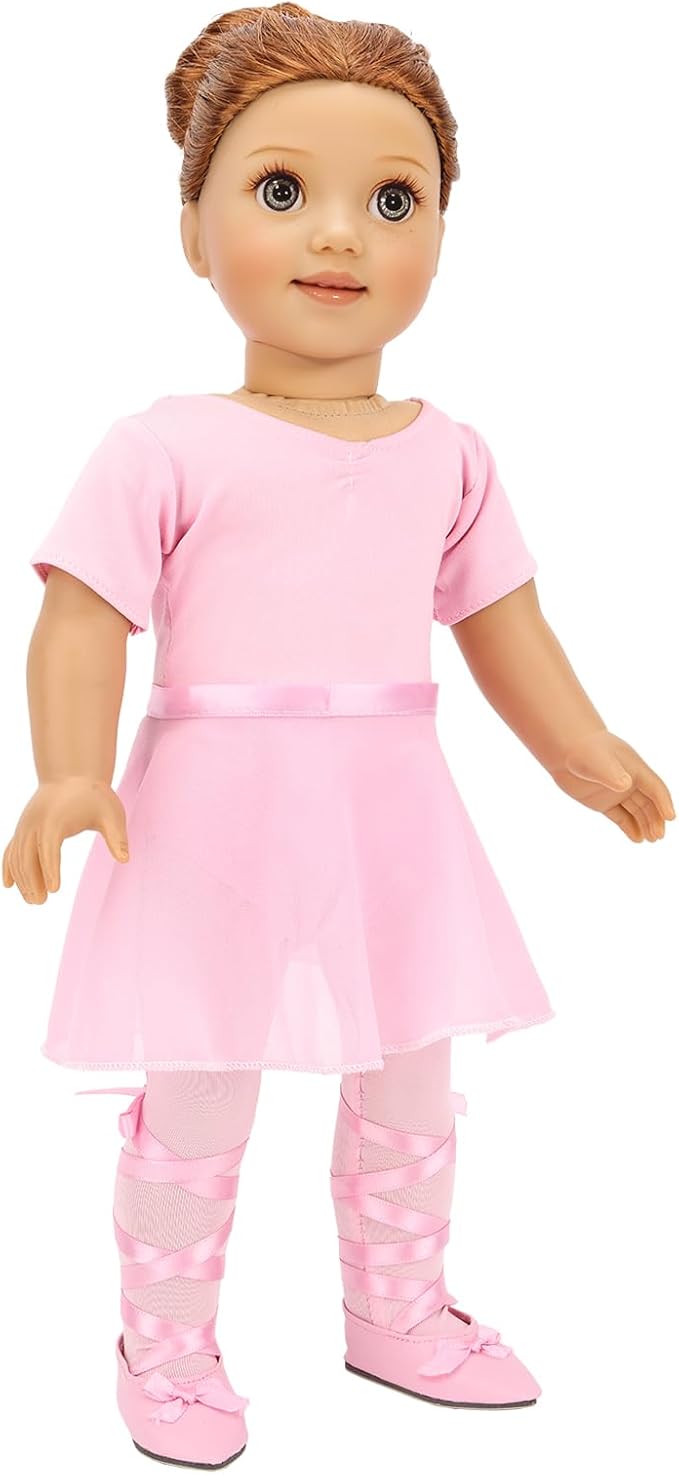 BARWA 18 Inch Doll Clothes Ballet Ballerina Outfits Dance Dress Custume Compatible with 18 Inch Dolls - 4 PCS Leotard with Tutu Skirt, Tights and Ballet Shoes