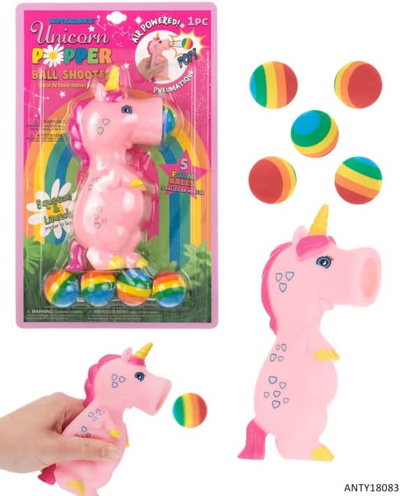 1pc Foam Ball Popper Toy - Squeeze & Launch Unicorn Toy w/ Foam Balls Included – Animal Ball Shooting Squishy Toy, Toddler Toys