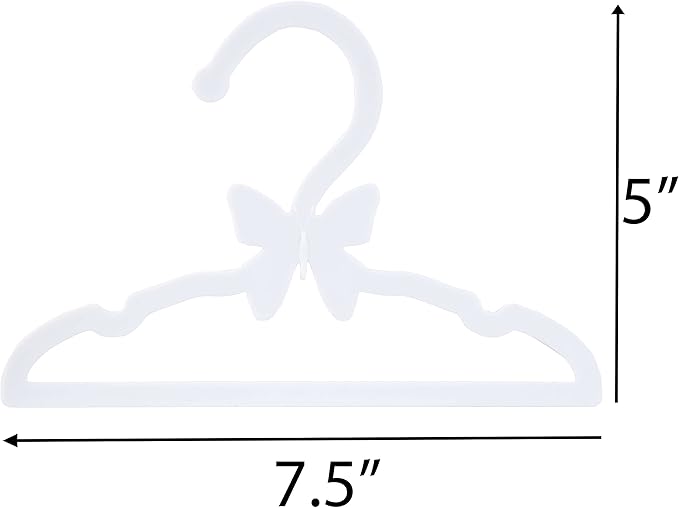 Doll Clothes Hangers for 18" Dolls -Set of 12 White Butterfly Hangers- Unique Design Compatible w American Girl Outfit Accessory Coat Hangers, Holds Shirt, Pants, Skirt - Gifts for Girls Kids Birthday