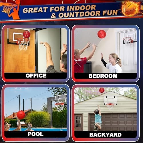 Larger 17" x 12" Indoor Basketball Hoop With 9" Boost Dunk Rim for Kids Adults, Over The Door Hoop 4 Balls, Wall Mount Hoops for Yard Outdoor Shatterproof Backboard- Stocking Stuffer Gift for Boy Teen