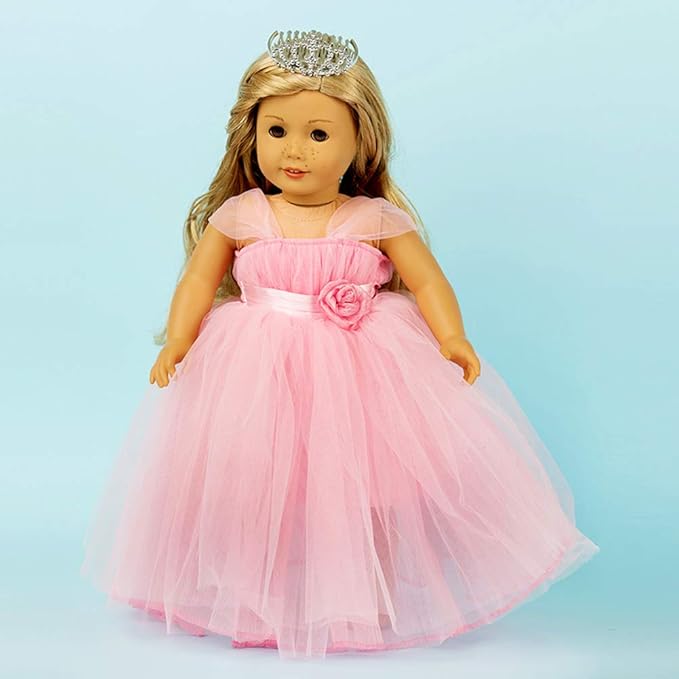 Girls Doll Clothes and Accessories , Princess Costume , Wedding Dress , Party Gown Dress for 18 inch Dolls (Pink)