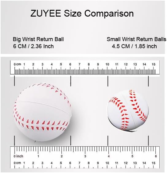 ZUYEE 4/8/16 Pack 2.36 inch Wrist Return Balls Baseballs on a String with Wristband - for Kids, Teens & Adults - Fun Sports Gift for Wrist Exercise Hand-Eye Coordination & Rebound Practice