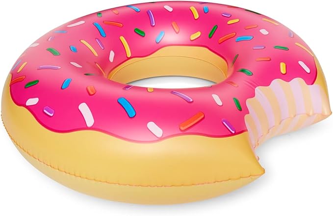 BigMouth Inc. Giant Frosted Donut Pool Float, 4' Wide, Inflatable Floatie Tube, Blow Up Swim Ring, Outdoor Summer Pool Party Water Toy