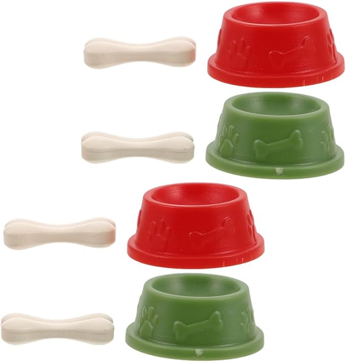Kisangel 8pcs Miniature Dog Food Bowl Model, Dollhouse Dog Food Bone Crafts for Pet Mini Water Bowls Accessories