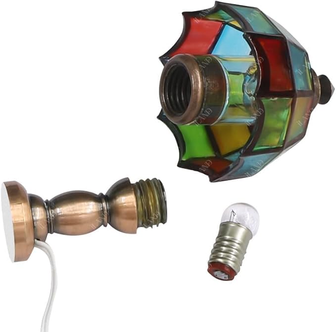 iLAND 1/12 Scale Accessories of Dollhouse Lights, Classic Miniature Lamp for Dollhouse Decoration, Beautiful Mosaic Lattice Table Lamp w/Plug