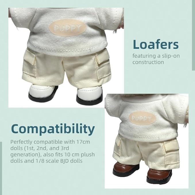 Premium Doll Shoes for Lububu, 15cm 17cm Dolls Accessories, Mini Leather Shoes Fashion Dress Up Doll Shoes Replacement (2, Loafer - White & Brown)