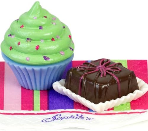 Sophia's Doll-Sized Sprinkled Cupcakes & Petit Fours Dessert Set with 8 Pretend Treats Plus Napkins for 18" Dolls, Multicolor