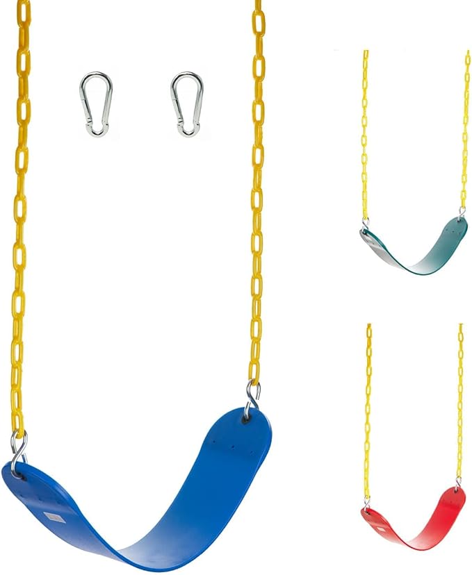Squirrel Products Heavy Duty Strap Swing Seat - Heavy Duty Swing Seat Replacement and Carabiners for Easy Install - Blue