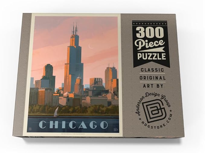 MyPuzzle Chicago Skyline: Lake Michigan, Vintage Poster - Premium 300 Piece Jigsaw Puzzle for Adults