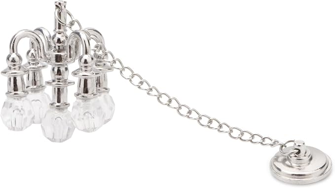 Dollhouse Miniature Chandelier 1:12 Scale Chrystaline Chandelier Pendant 5 Head Hanging Ceiling Light Luxury Decoration Ceiling Lamp Dollhouse Accessories (Silver)